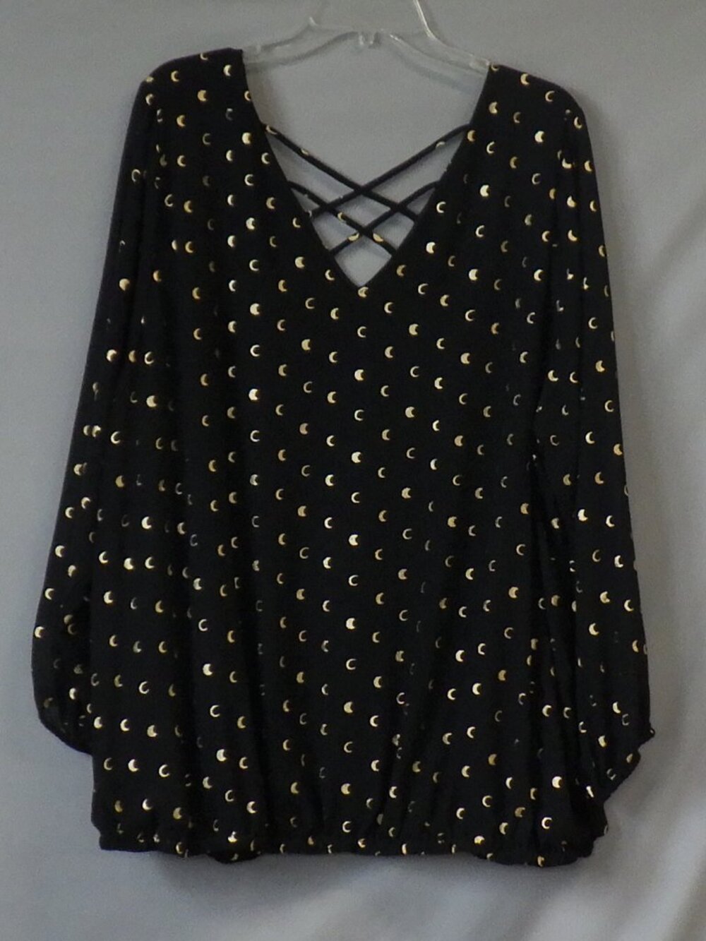 Torrid Long Sleeve Blouse with Distinct Metallic Gold Crescent Moon Pattern
